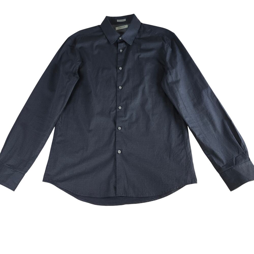 Kenneth Cole Reaction Mens Super Slim Fit Black Combo Dress Shirt Large Career